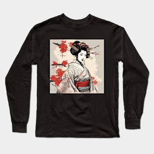 beautiful geisha portrait Japanese style art Long Sleeve T-Shirt